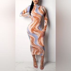 Print Split Bodycon Color Block Dress